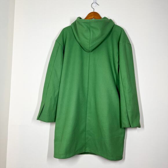 Noracora Women’s Wool Cloth Hooded Green Coat Jacket Sz L Lightweight Unlined - Picture 7 of 11